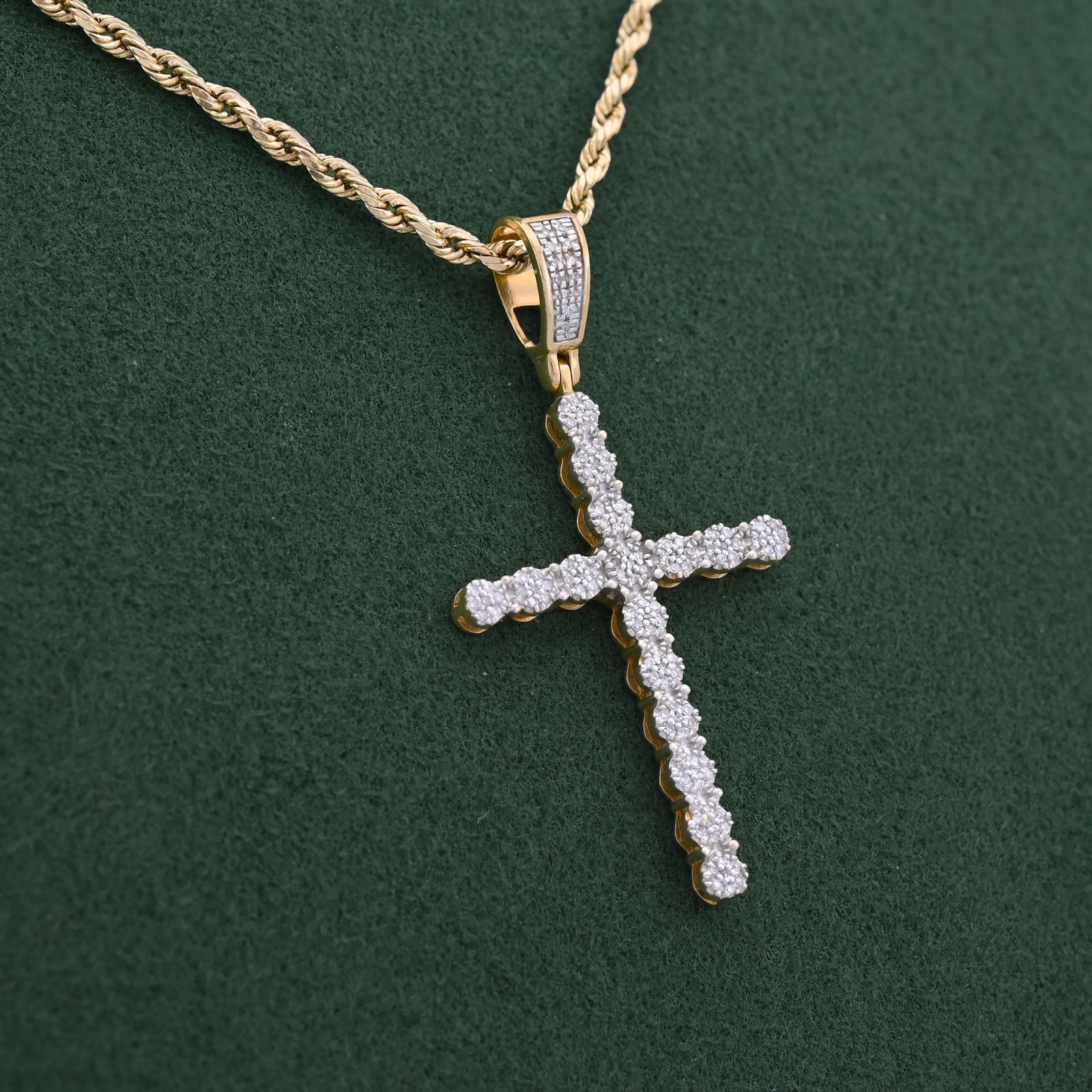 10K Yellow Gold 0.50CT Natural Diamond Prong Set Cross Pendant Men Women Charm - Elite Jewelers-Charms & Pendants