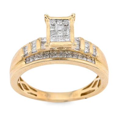 10K Yellow Gold 0.50CT Natural Diamond Rectangular Centre Baguette Women Wedding Ring - Elite Jewelers - Rings