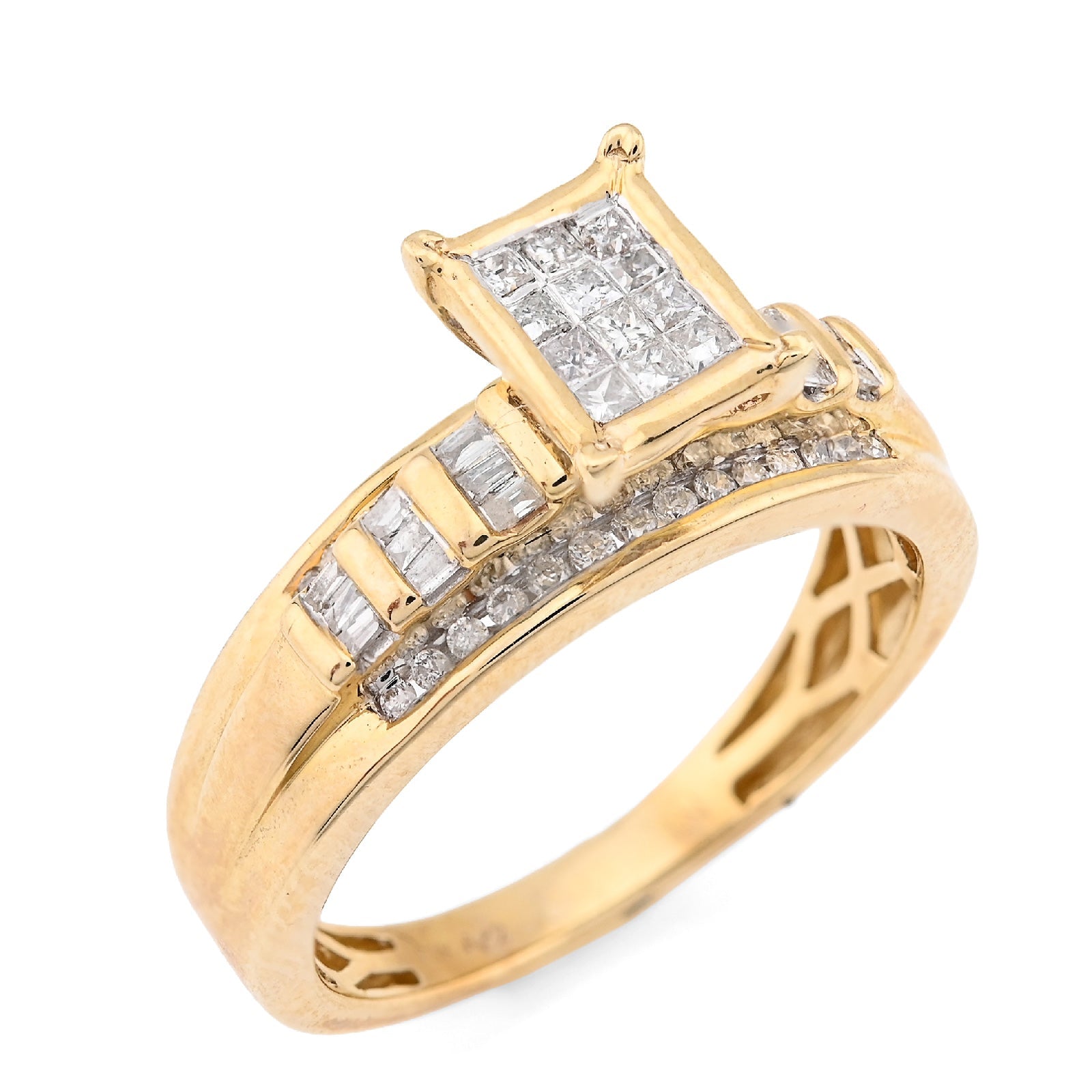 10K Yellow Gold 0.50CT Natural Diamond Rectangular Centre Baguette Women Wedding Ring - Elite Jewelers - Rings