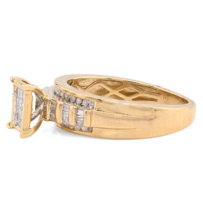 10K Yellow Gold 0.50CT Natural Diamond Rectangular Centre Baguette Women Wedding Ring - Elite Jewelers - Rings