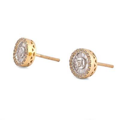 10K Yellow Gold 0.50CT Round Shape Centre Baguette Natural Diamond Men Women Earring - Elite Jewelers-Earrings
