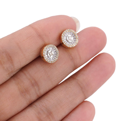 10K Yellow Gold 0.50CT Round Shape Centre Baguette Natural Diamond Men Women Earring - Elite Jewelers-Earrings