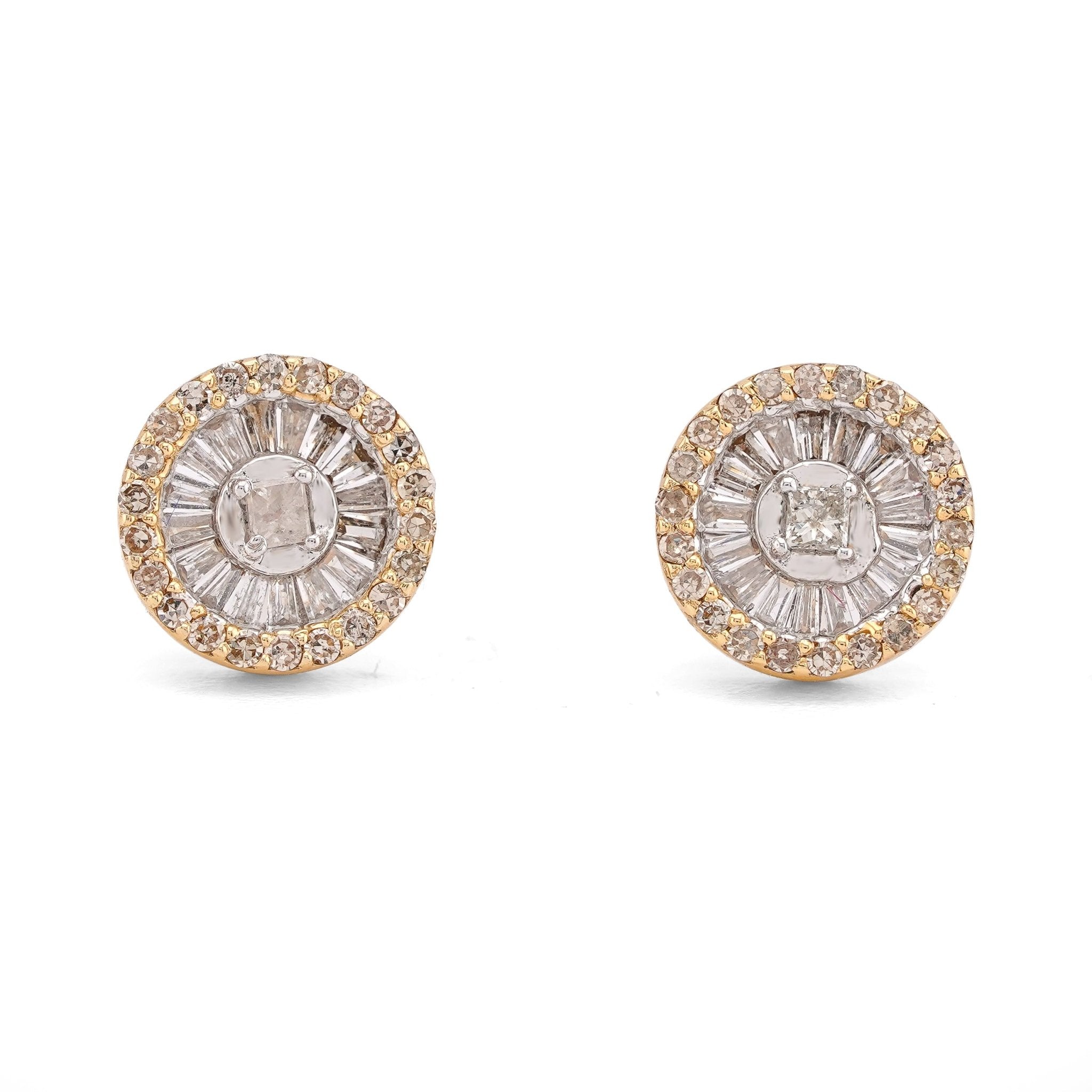 10K Yellow Gold 0.50CT Round Shape Centre Baguette Natural Diamond Men Women Earring - Elite Jewelers-Earrings