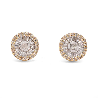 10K Yellow Gold 0.50CT Round Shape Centre Baguette Natural Diamond Men Women Earring - Elite Jewelers-Earrings