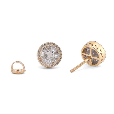 10K Yellow Gold 0.50CT Round Shape Centre Baguette Natural Diamond Men Women Earring - Elite Jewelers-Earrings