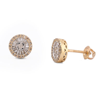 10K Yellow Gold 0.50CT Round Shape Centre Baguette Natural Diamond Men Women Earring - Elite Jewelers-Earrings