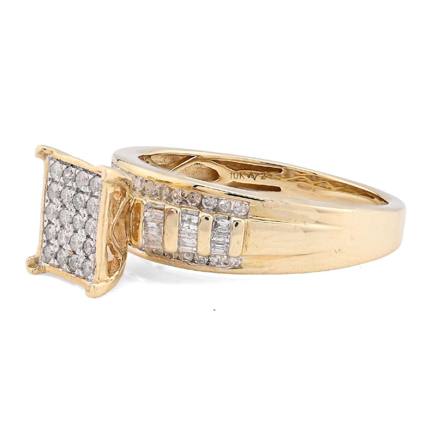 10K Yellow Gold 0.50CT Round/Baguette Natural Diamond Rectangular Women Band Ring - Elite Jewelers - Rings