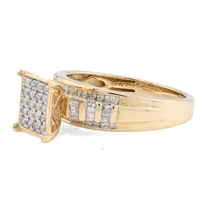 10K Yellow Gold 0.50CT Round/Baguette Natural Diamond Rectangular Women Band Ring - Elite Jewelers - Rings