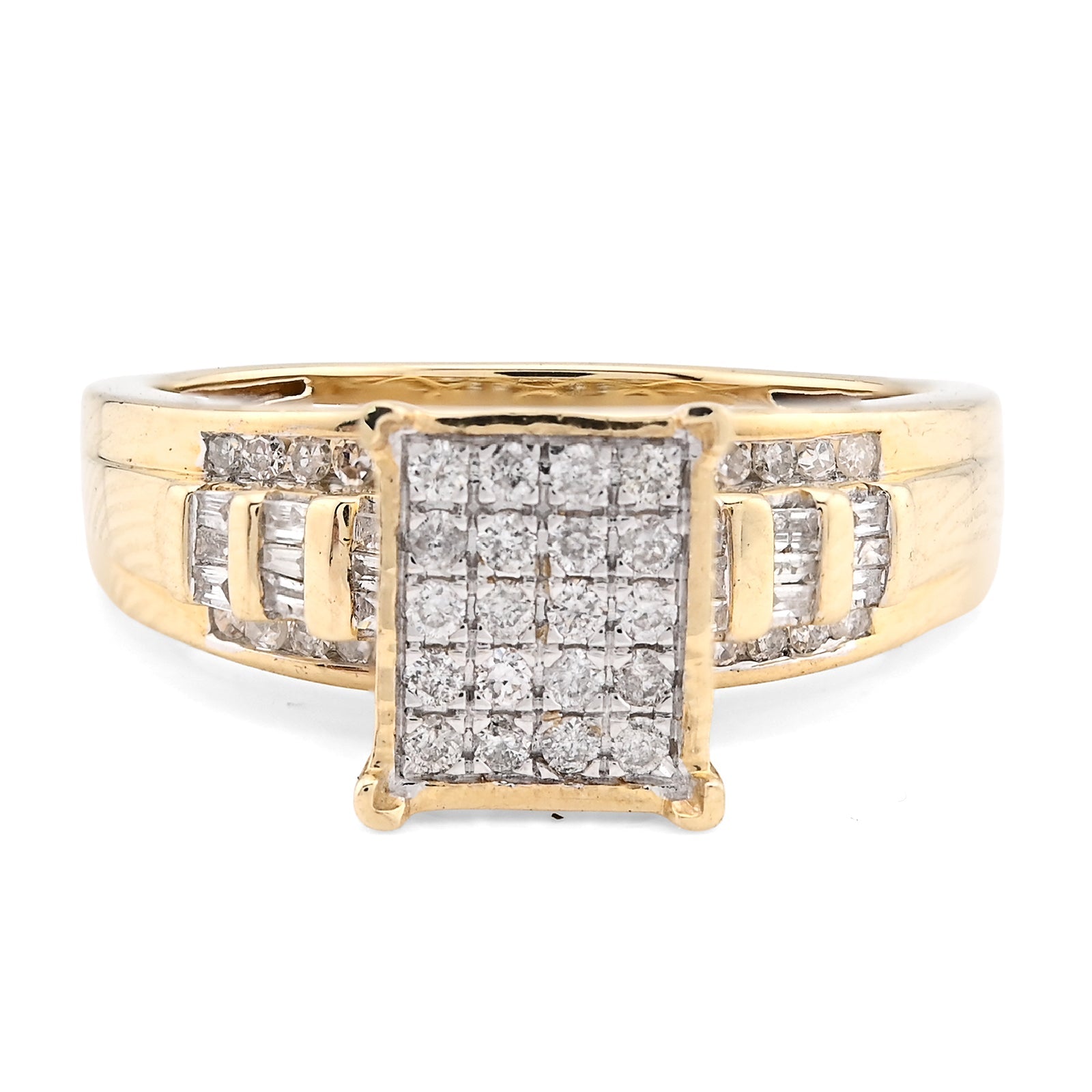 10K Yellow Gold 0.50CT Round/Baguette Natural Diamond Rectangular Women Band Ring - Elite Jewelers - Rings