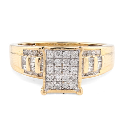 10K Yellow Gold 0.50CT Round/Baguette Natural Diamond Rectangular Women Band Ring - Elite Jewelers - Rings