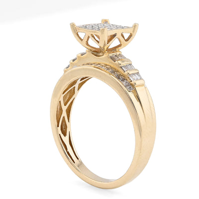 10K Yellow Gold 0.50CT Round/Baguette Natural Diamond Rectangular Women Band Ring - Elite Jewelers - Rings