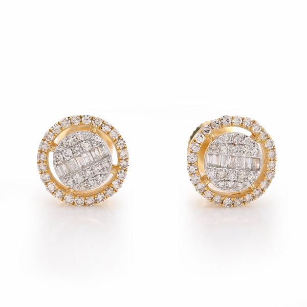 10K Yellow Gold 0.50CT Round/Baguette Natural Diamond Round Halo Shape Studs Men Women Earrings - Elite Jewelers - Earrings
