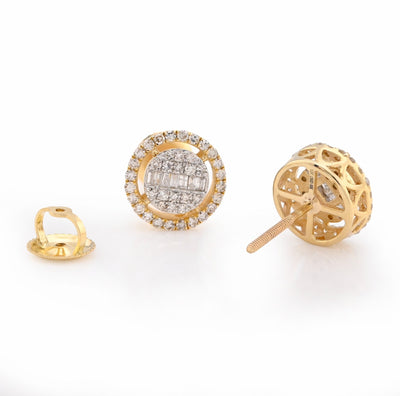 10K Yellow Gold 0.50CT Round/Baguette Natural Diamond Round Halo Shape Studs Men Women Earrings - Elite Jewelers - Earrings