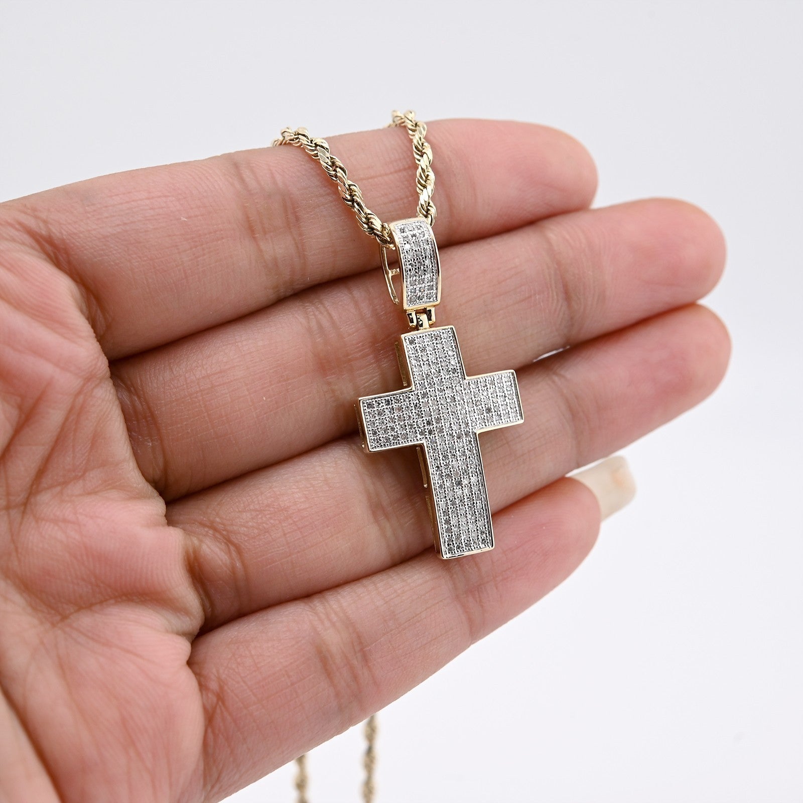 10k Yellow Gold 0.53 CTW Natural Diamond Religious Cross Pendant 3.7g Charm - Elite Jewelers - Charms & Pendants