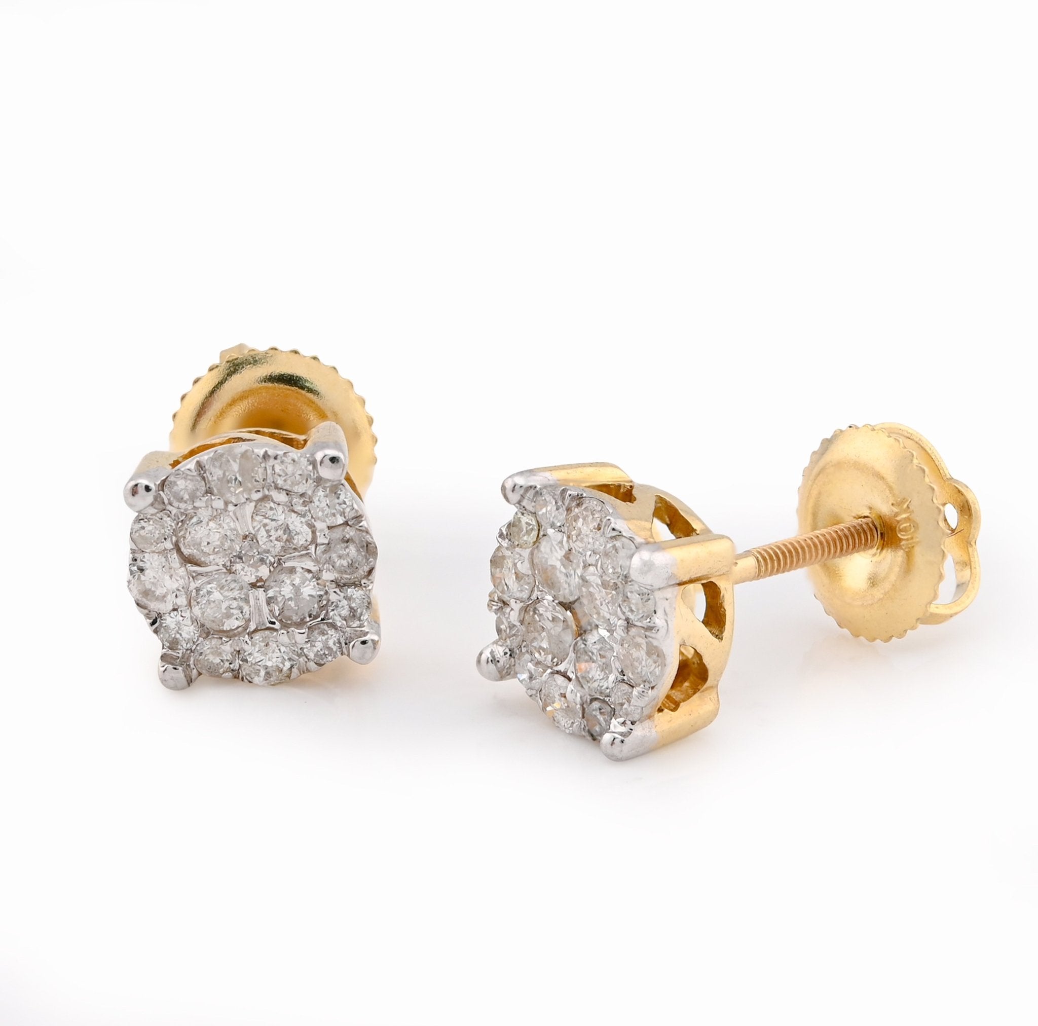 10K Yellow Gold 0.53CT Natural Diamond Flower Cluster Men Earrings Women Studs - Elite Jewelers - Earrings