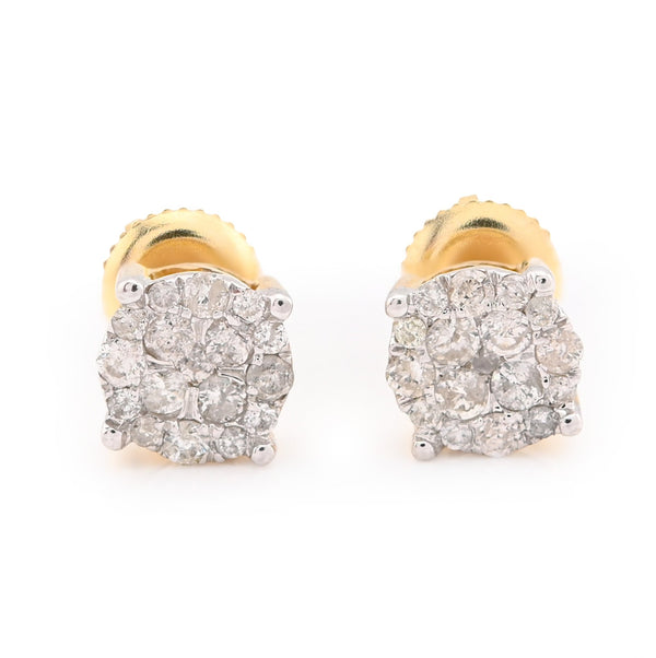 10K Yellow Gold 0.53CT Natural Diamond Flower Cluster Men Earrings Women Studs - Elite Jewelers - Earrings