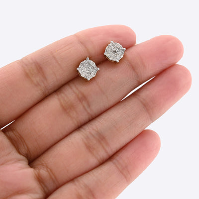 10K Yellow Gold 0.53CT Natural Diamond Flower Cluster Men Earrings Women Studs - Elite Jewelers - Earrings