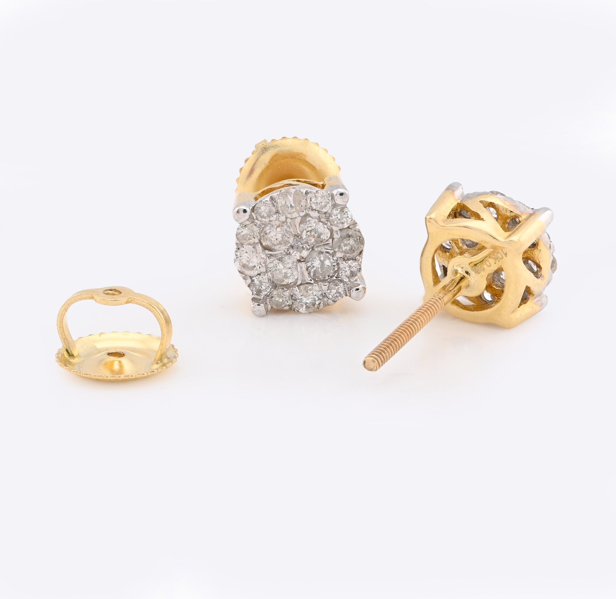 10K Yellow Gold 0.53CT Natural Diamond Flower Cluster Men Earrings Women Studs - Elite Jewelers - Earrings