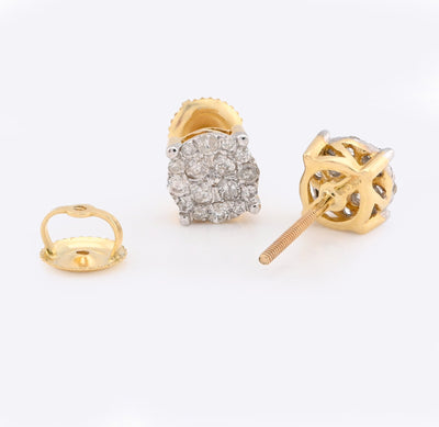 10K Yellow Gold 0.53CT Natural Diamond Flower Cluster Men Earrings Women Studs - Elite Jewelers - Earrings