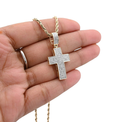 10k Yellow Gold 0.53CTW Natural Diamond ICED OUT Cross Pendant 3.7gms Mens Charm - Elite Jewelers - Charms & Pendants