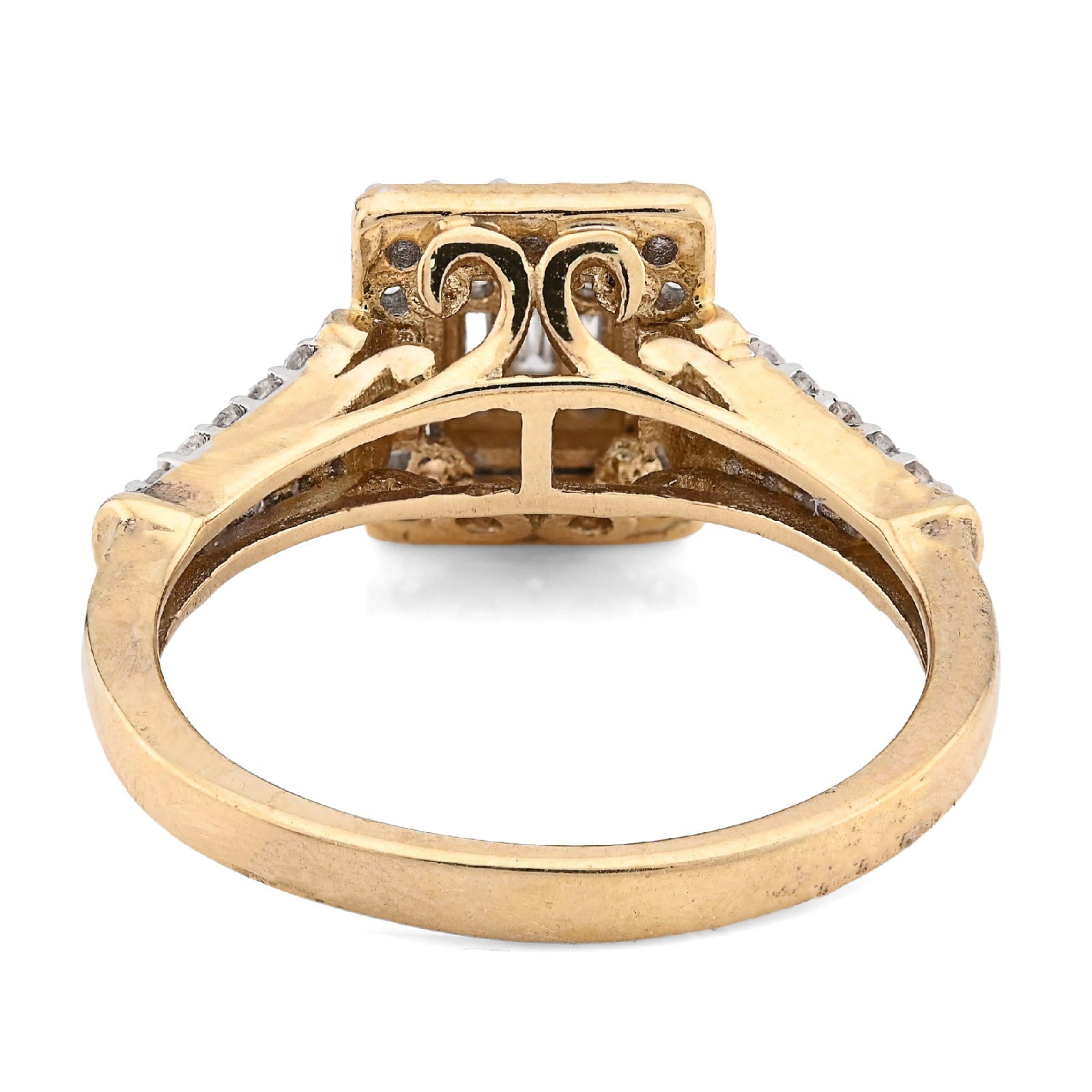 10K Yellow Gold 0.54CT Natural Diamond Round/Baguette Square Women Ring - Elite Jewelers - Rings
