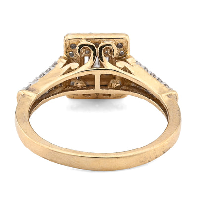 10K Yellow Gold 0.54CT Natural Diamond Round/Baguette Square Women Ring - Elite Jewelers - Rings