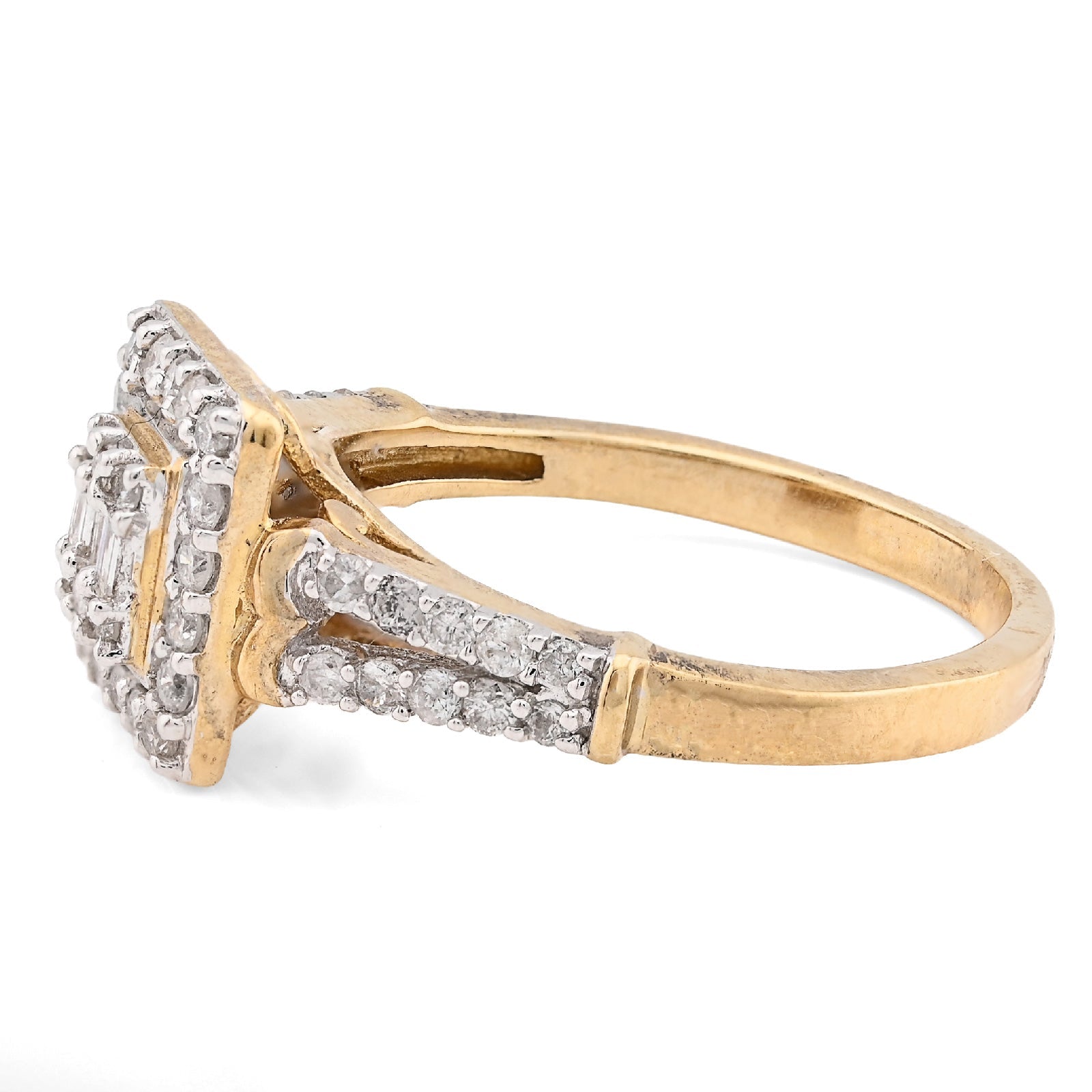 10K Yellow Gold 0.54CT Natural Diamond Round/Baguette Square Women Ring - Elite Jewelers - Rings