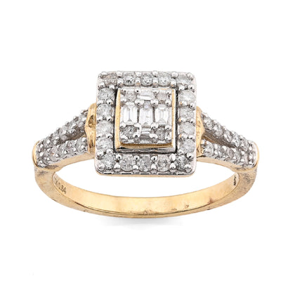 10K Yellow Gold 0.54CT Natural Diamond Round/Baguette Square Women Ring - Elite Jewelers - Rings