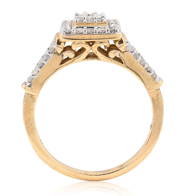 10K Yellow Gold 0.54CT Natural Diamond Round/Baguette Square Women Ring - Elite Jewelers - Rings