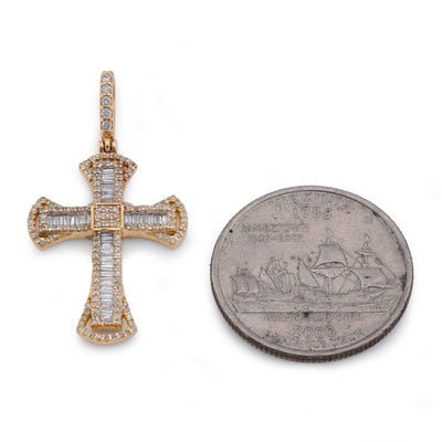 10K Yellow Gold 0.55CT Natural Diamond Small Cross Pendant Men Women Charm - Elite Jewelers-Charms & Pendants