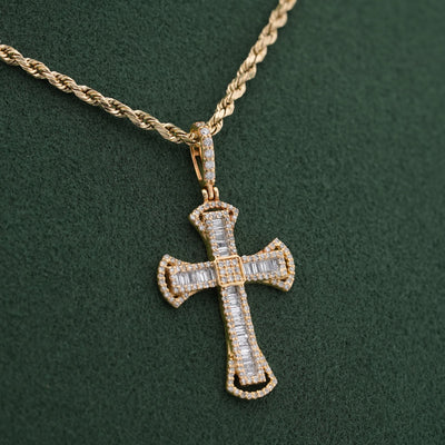 10K Yellow Gold 0.55CT Natural Diamond Small Cross Pendant Men Women Charm - Elite Jewelers-Charms & Pendants