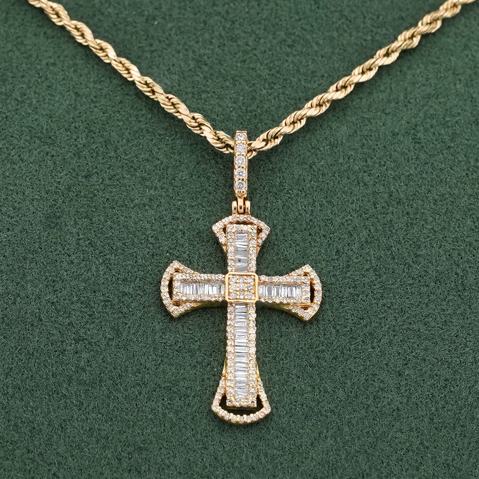 10K Yellow Gold 0.55CT Natural Diamond Small Cross Pendant Men Women Charm - Elite Jewelers-Charms & Pendants