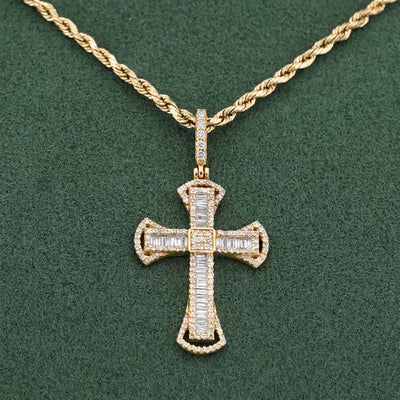 10K Yellow Gold 0.55CT Natural Diamond Small Cross Pendant Men Women Charm - Elite Jewelers-Charms & Pendants