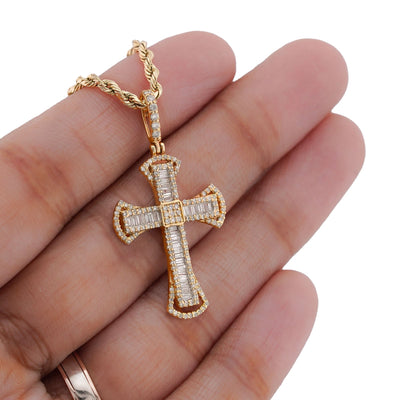 10K Yellow Gold 0.55CT Natural Diamond Small Cross Pendant Men Women Charm - Elite Jewelers-Charms & Pendants
