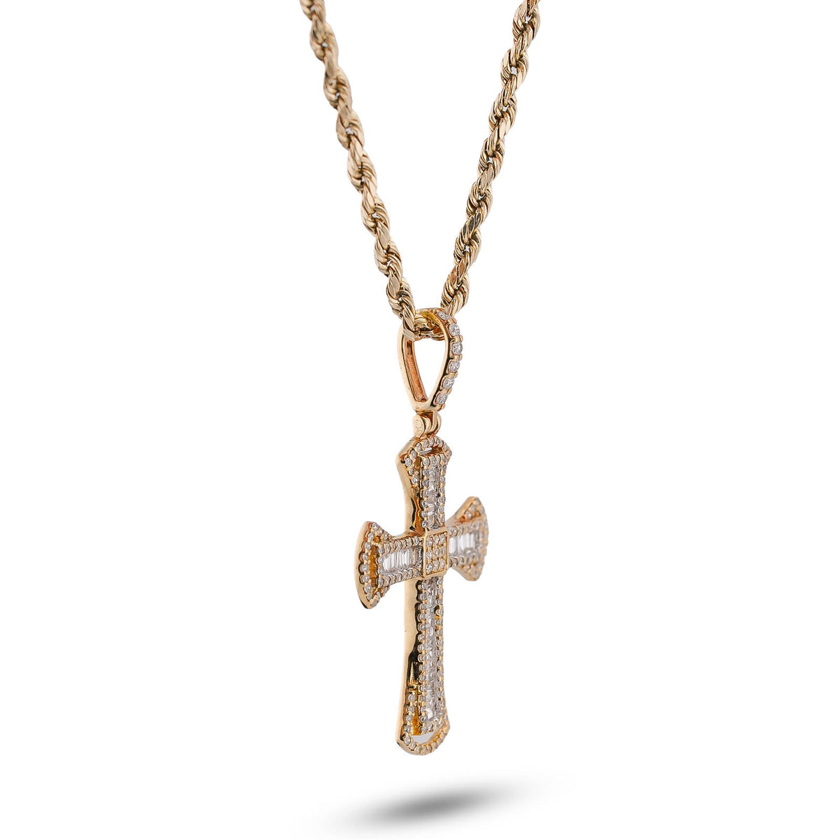 10K Yellow Gold 0.55CT Natural Diamond Small Cross Pendant Men Women Charm - Elite Jewelers-Charms & Pendants