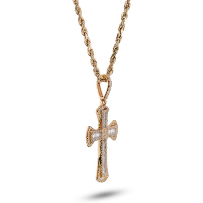 10K Yellow Gold 0.55CT Natural Diamond Small Cross Pendant Men Women Charm - Elite Jewelers-Charms & Pendants