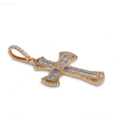 10K Yellow Gold 0.55CT Natural Diamond Small Cross Pendant Men Women Charm - Elite Jewelers-Charms & Pendants