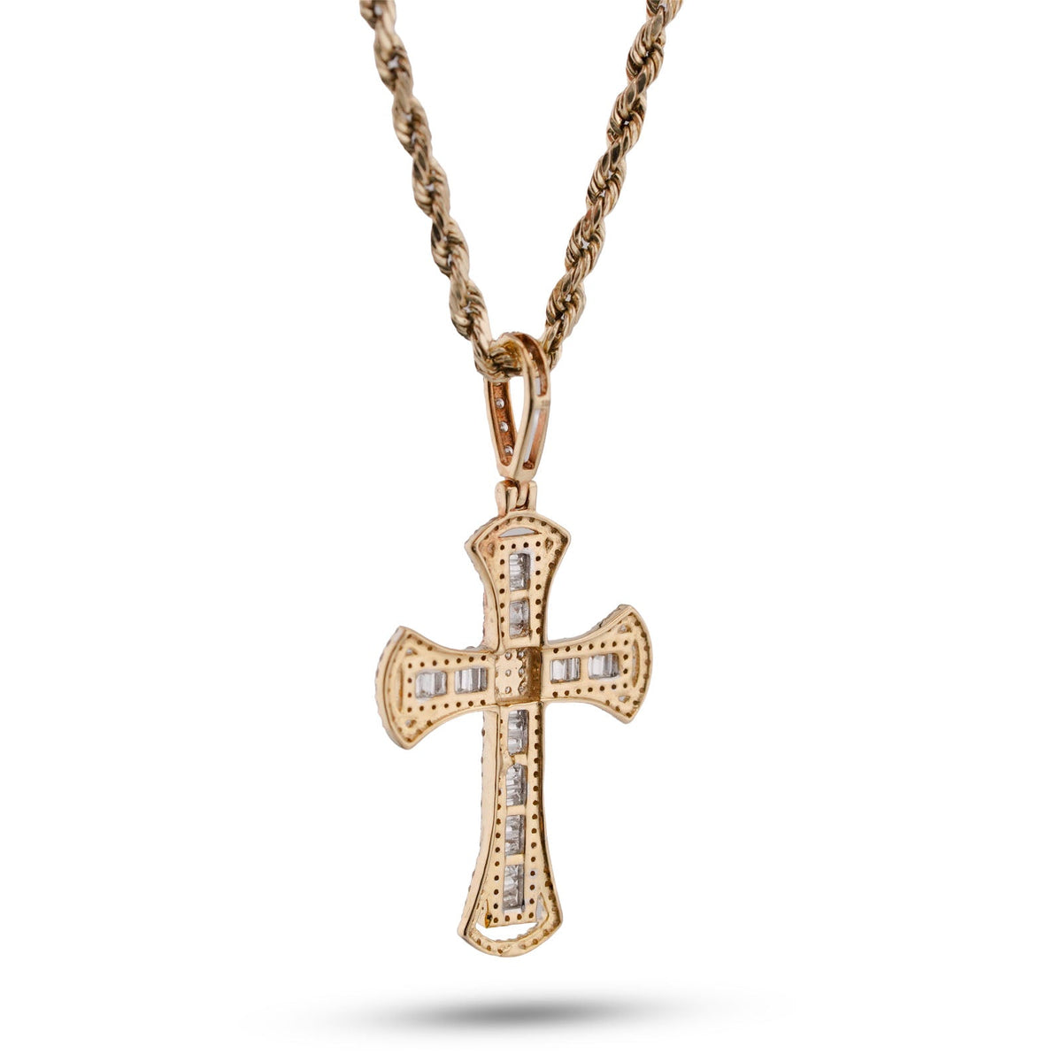 10K Yellow Gold 0.55CT Natural Diamond Small Cross Pendant Men Women Charm - Elite Jewelers-Charms & Pendants