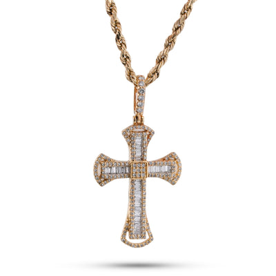 10K Yellow Gold 0.55CT Natural Diamond Small Cross Pendant Men Women Charm - Elite Jewelers-Charms & Pendants
