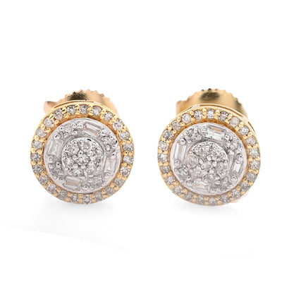 10K yellow Gold 0.56 CT natural Diamond Round/baguette 2 Layer Stud Men Women Earring - Elite Jewelers - Earrings