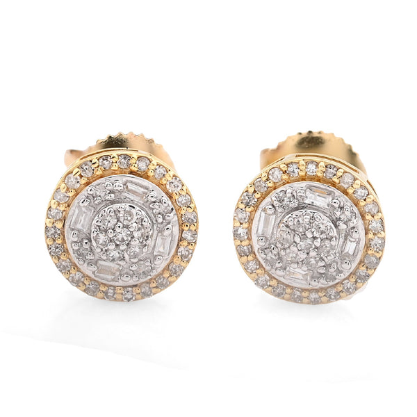 10K yellow Gold 0.56 CT natural Diamond Round/baguette 2 Layer Stud Men Women Earring - Elite Jewelers - Earrings