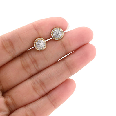 10K yellow Gold 0.56 CT natural Diamond Round/baguette 2 Layer Stud Men Women Earring - Elite Jewelers - Earrings