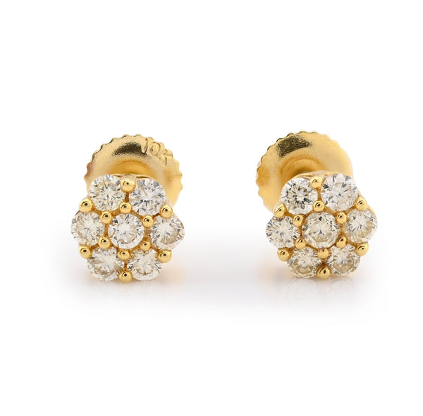 10K Yellow Gold 0.5CT Natural Diamond Flower Stud Men Women Earrings Studs 1.3g - Elite Jewelers - Earrings