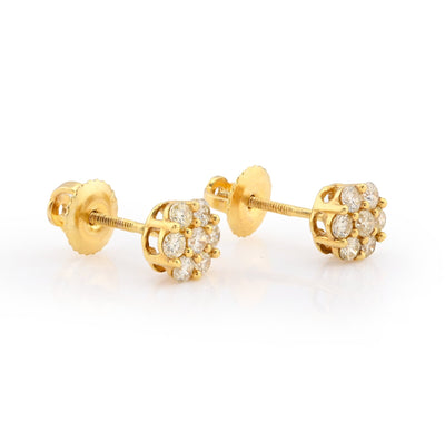 10K Yellow Gold 0.5CT Natural Diamond Flower Stud Men Women Earrings Studs 1.3g - Elite Jewelers - Earrings
