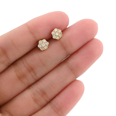 10K Yellow Gold 0.5CT Natural Diamond Flower Stud Men Women Earrings Studs 1.3g - Elite Jewelers - Earrings