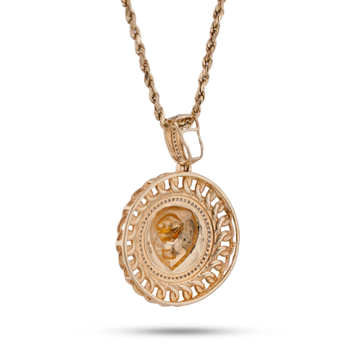 10K Yellow Gold 0.5CT Natural Diamond Lion with Cuban Link Round Charm Men Pendant - Elite Jewelers-Charms & Pendants