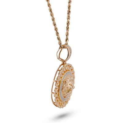 10K Yellow Gold 0.5CT Natural Diamond Lion with Cuban Link Round Charm Men Pendant - Elite Jewelers-Charms & Pendants
