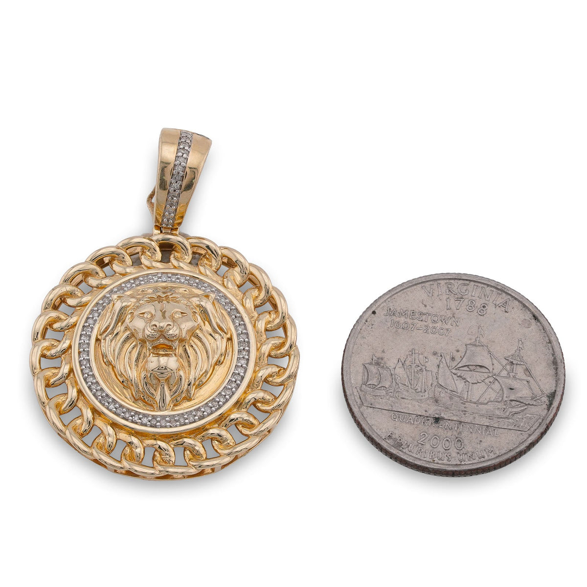 10K Yellow Gold 0.5CT Natural Diamond Lion with Cuban Link Round Charm Men Pendant - Elite Jewelers-Charms & Pendants