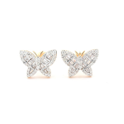 10k Yellow Gold 0.5CTW Baguette/Round Natural Diamond Butterfly 2.2gms Stud - Elite Jewelers - Earrings