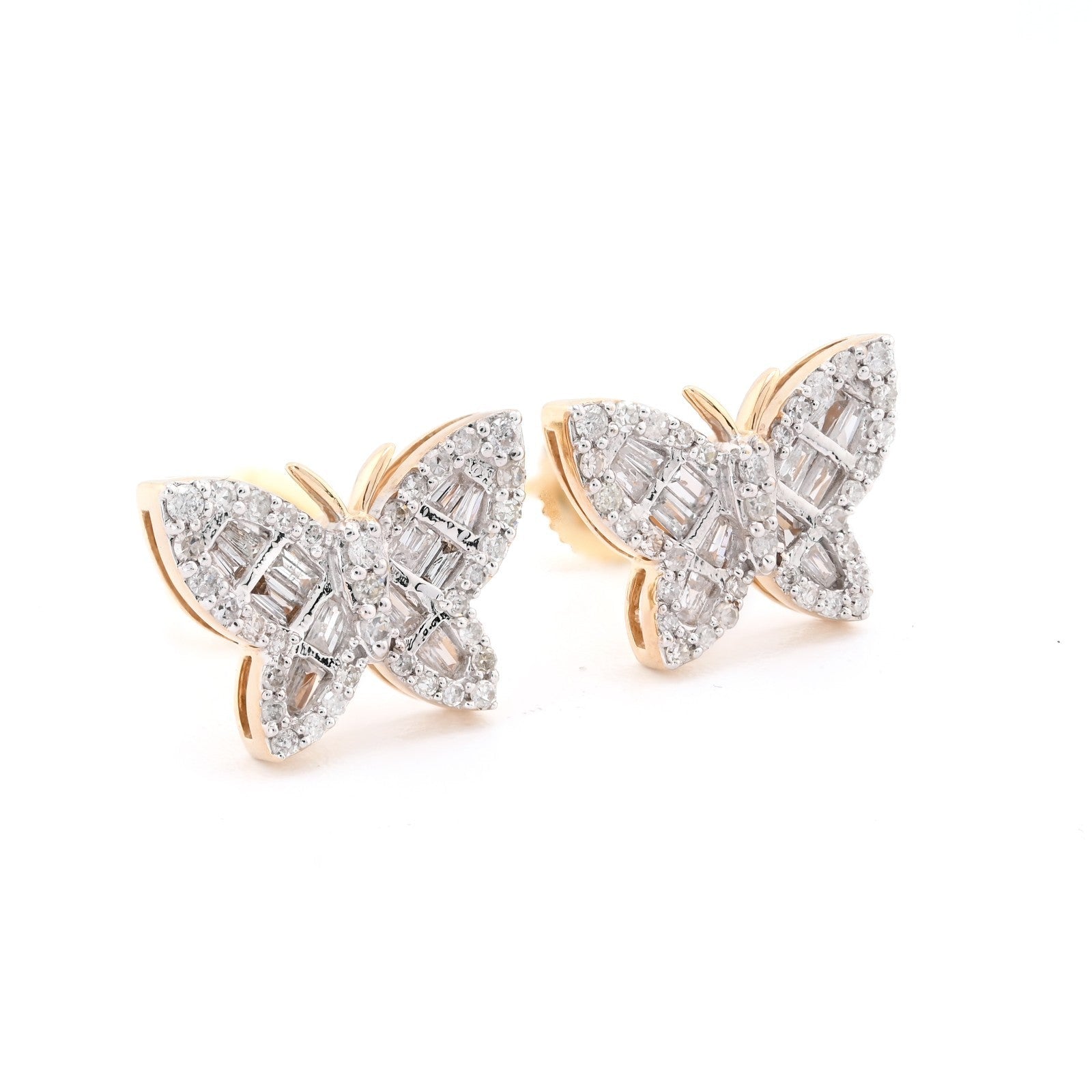10k Yellow Gold 0.5CTW Baguette/Round Natural Diamond Butterfly 2.2gms Stud - Elite Jewelers - Earrings